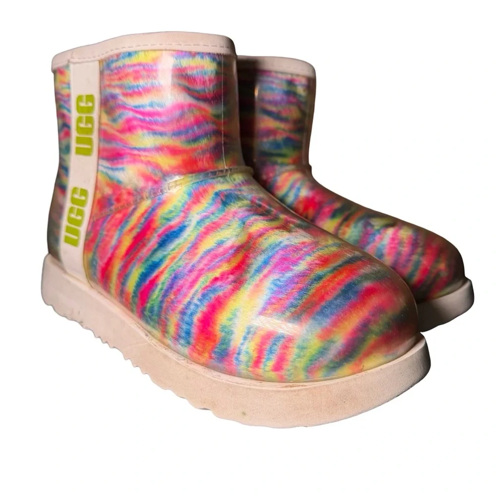 UGG Classic Clear Mini Pixelate Waterproof Shearling Rainbow Boots